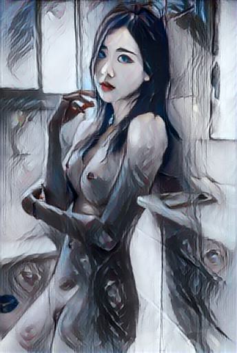 figure-1255 abstract portrait, nude leaning against a wall