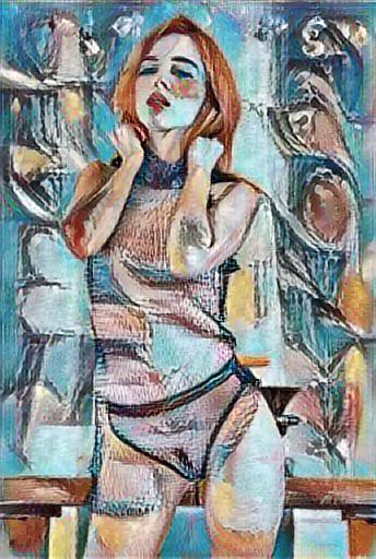 Fine art abstract impressionist nude figure, preparing for a night out.