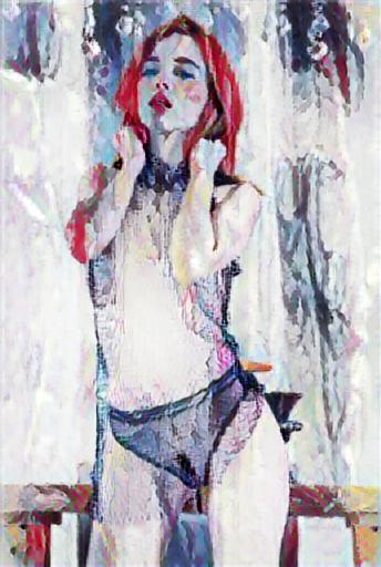 Fine art abstract impressionist nude figure, preparing for a night out.