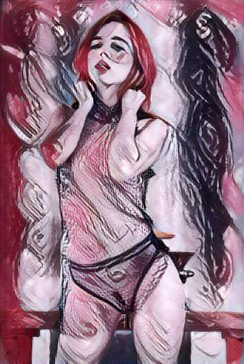 Fine art abstract impressionist nude figure, preparing for a night out.
