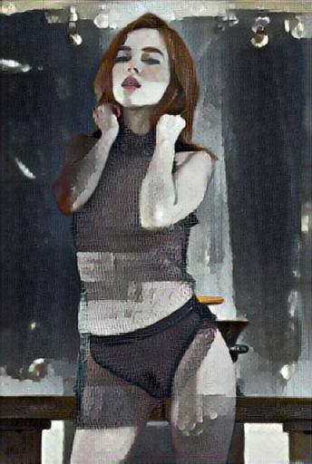 Fine art abstract impressionist nude figure, preparing for a night out.