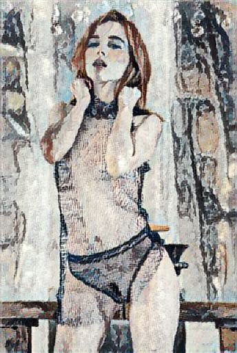 fine art abstract impressionist nude, preparing for a night on the town