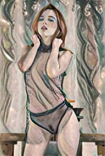 Fine art abstract impressionist nude figure, preparing for a night out.
