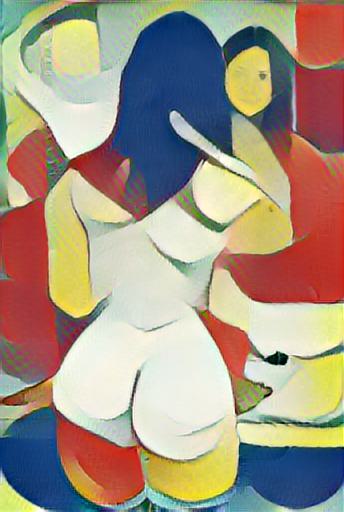 Fine art abstract impressionist nude figure facing a mirror