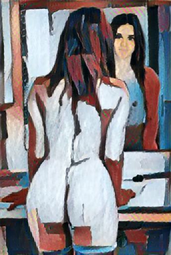 Fine art abstract impressionist nude figure facing a mirror