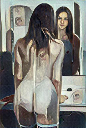 Fine art abstract impressionist nude figure facing a mirror