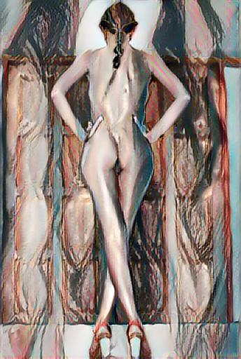 abstract impressionist nude:  Woman from behind at a crossroads.