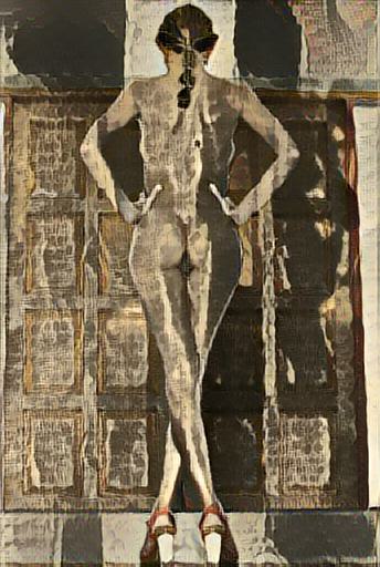 abstract impressionist nude:  Woman from behind at a crossroads.