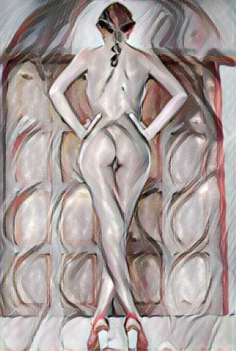 abstract impressionist nude:  Woman from behind at a crossroads.