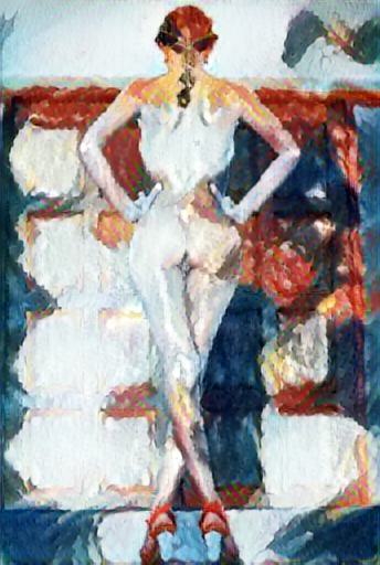abstract impressionist nude:  Woman from behind at a crossroads.